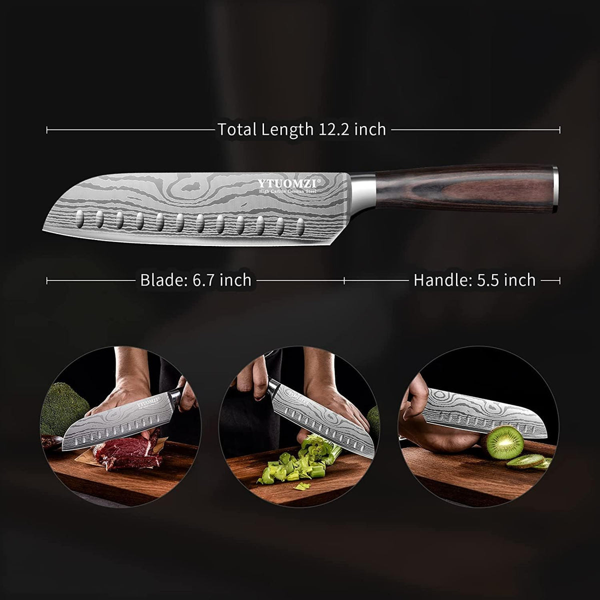 7" Santoku Knife with Blade Guard, Hollow Edge Chef's Santoku Knife 7-inch Stainless Steel Japanese Chefs Knife for Kitchen Vegetables Fruits Meat, Ergonomic Pakkawood Handle, Gift Box