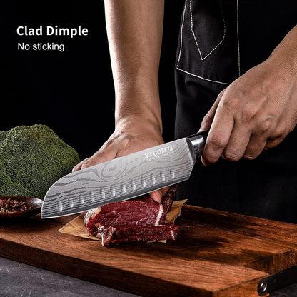 7" Santoku Knife with Blade Guard, Hollow Edge Chef's Santoku Knife 7-inch Stainless Steel Japanese Chefs Knife for Kitchen Vegetables Fruits Meat, Ergonomic Pakkawood Handle, Gift Box