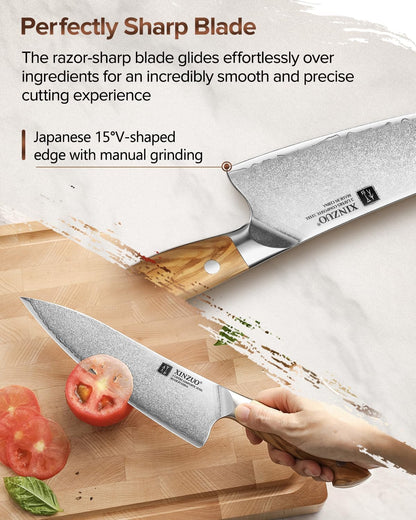 Gyuto Chef Knife - 8.3 Inch Kitchen Knife 3 Layer 10Cr15Comov Steel Core High Carbon Steel Blade, Sharp Cutting Knife With Olive Wood + Stainless Steel Rivet Handle