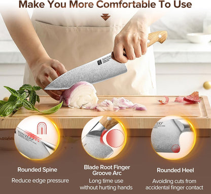 Gyuto Chef Knife - 8.3 Inch Kitchen Knife 3 Layer 10Cr15Comov Steel Core High Carbon Steel Blade, Sharp Cutting Knife With Olive Wood + Stainless Steel Rivet Handle