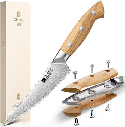 Gyuto Chef Knife - 8.3 Inch Kitchen Knife 3 Layer 10Cr15Comov Steel Core High Carbon Steel Blade, Sharp Cutting Knife With Olive Wood + Stainless Steel Rivet Handle