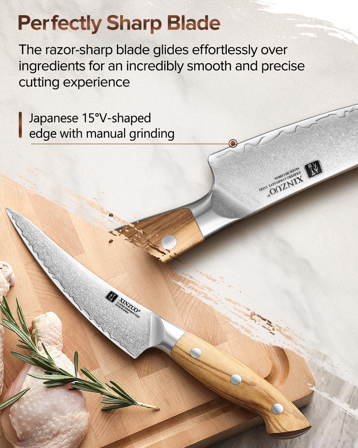 Gyuto Chef Knife - 8.3 Inch Kitchen Knife 3 Layer 10Cr15Comov Steel Core High Carbon Steel Blade, Sharp Cutting Knife With Olive Wood + Stainless Steel Rivet Handle