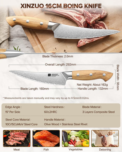 Gyuto Chef Knife - 8.3 Inch Kitchen Knife 3 Layer 10Cr15Comov Steel Core High Carbon Steel Blade, Sharp Cutting Knife With Olive Wood + Stainless Steel Rivet Handle