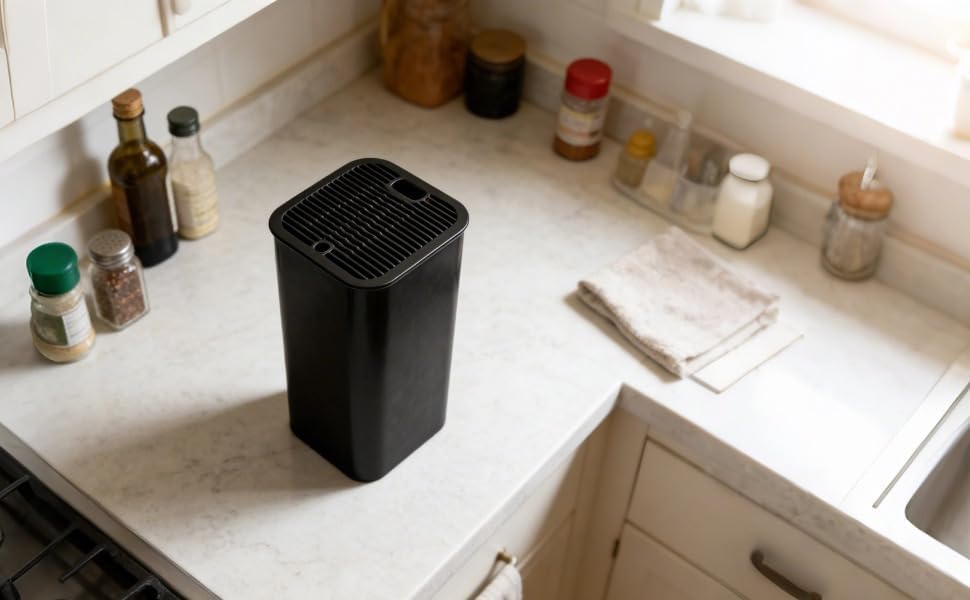 Square Knife Storage Block, Universal Knife Holder with 20 Slots, Holds 8.25 in Blades, 8.7 in High, Easy Clean Kitchen Countertop Knife Organizer, Black