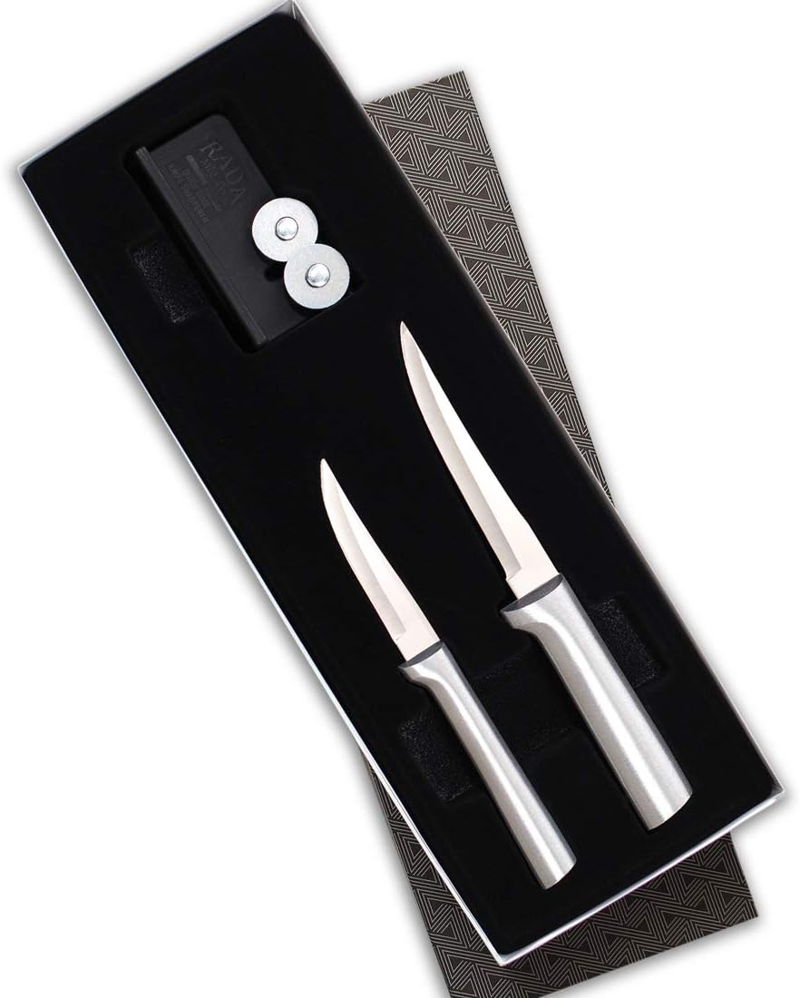 Paring Plus Sharpener Set (S36), Silver Handle | 3-Piece Knife Set , Stainless Steel Blade, Silver Cast Aluminum Handle