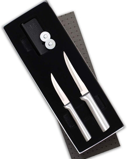 Paring Plus Sharpener Set (S36), Silver Handle | 3-Piece Knife Set , Stainless Steel Blade, Silver Cast Aluminum Handle