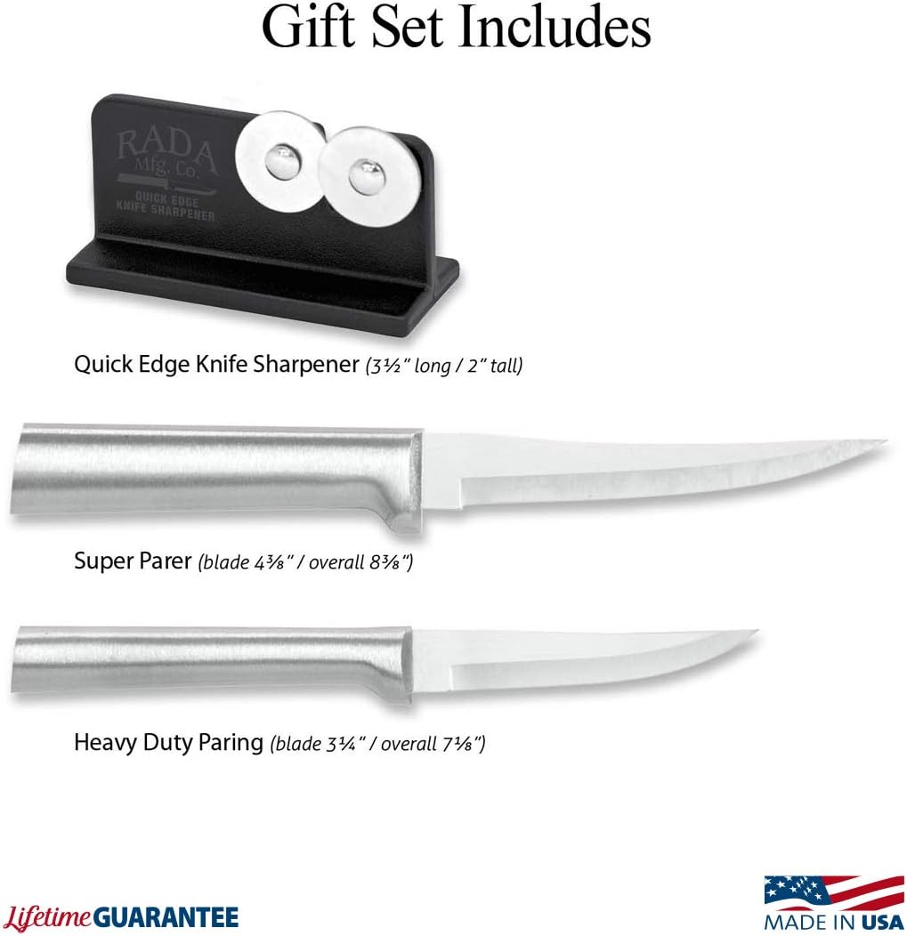 Paring Plus Sharpener Set (S36), Silver Handle | 3-Piece Knife Set , Stainless Steel Blade, Silver Cast Aluminum Handle