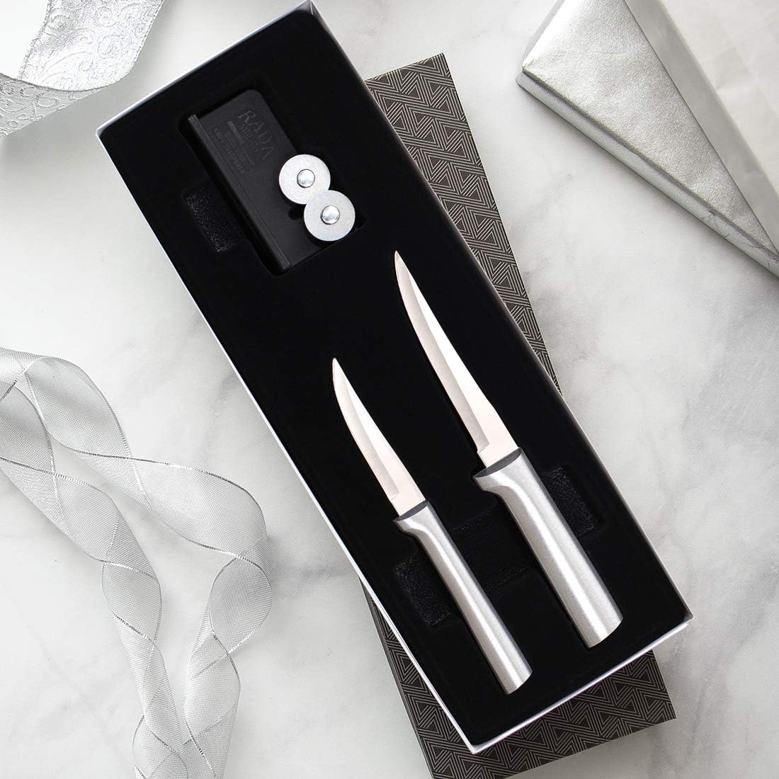 Paring Plus Sharpener Set (S36), Silver Handle | 3-Piece Knife Set , Stainless Steel Blade, Silver Cast Aluminum Handle