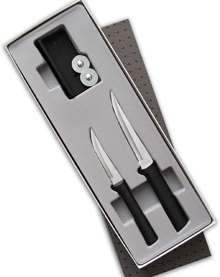 Paring Plus Sharpener Set (S36), Silver Handle | 3-Piece Knife Set , Stainless Steel Blade, Silver Cast Aluminum Handle