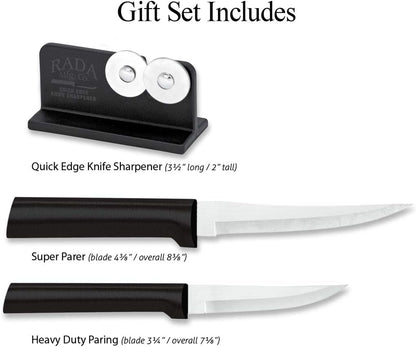Paring Plus Sharpener Set (S36), Silver Handle | 3-Piece Knife Set , Stainless Steel Blade, Silver Cast Aluminum Handle