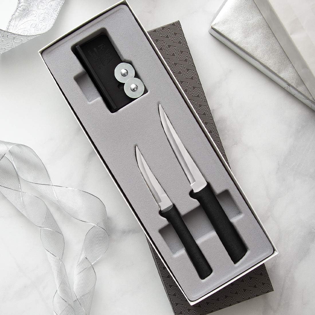 Paring Plus Sharpener Set (S36), Silver Handle | 3-Piece Knife Set , Stainless Steel Blade, Silver Cast Aluminum Handle