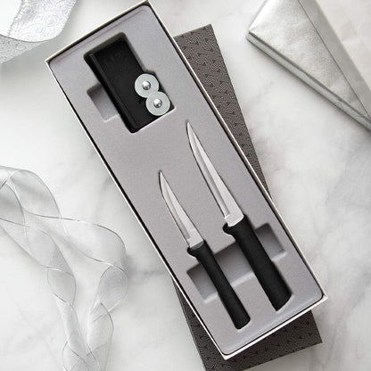 Paring Plus Sharpener Set (S36), Silver Handle | 3-Piece Knife Set , Stainless Steel Blade, Silver Cast Aluminum Handle