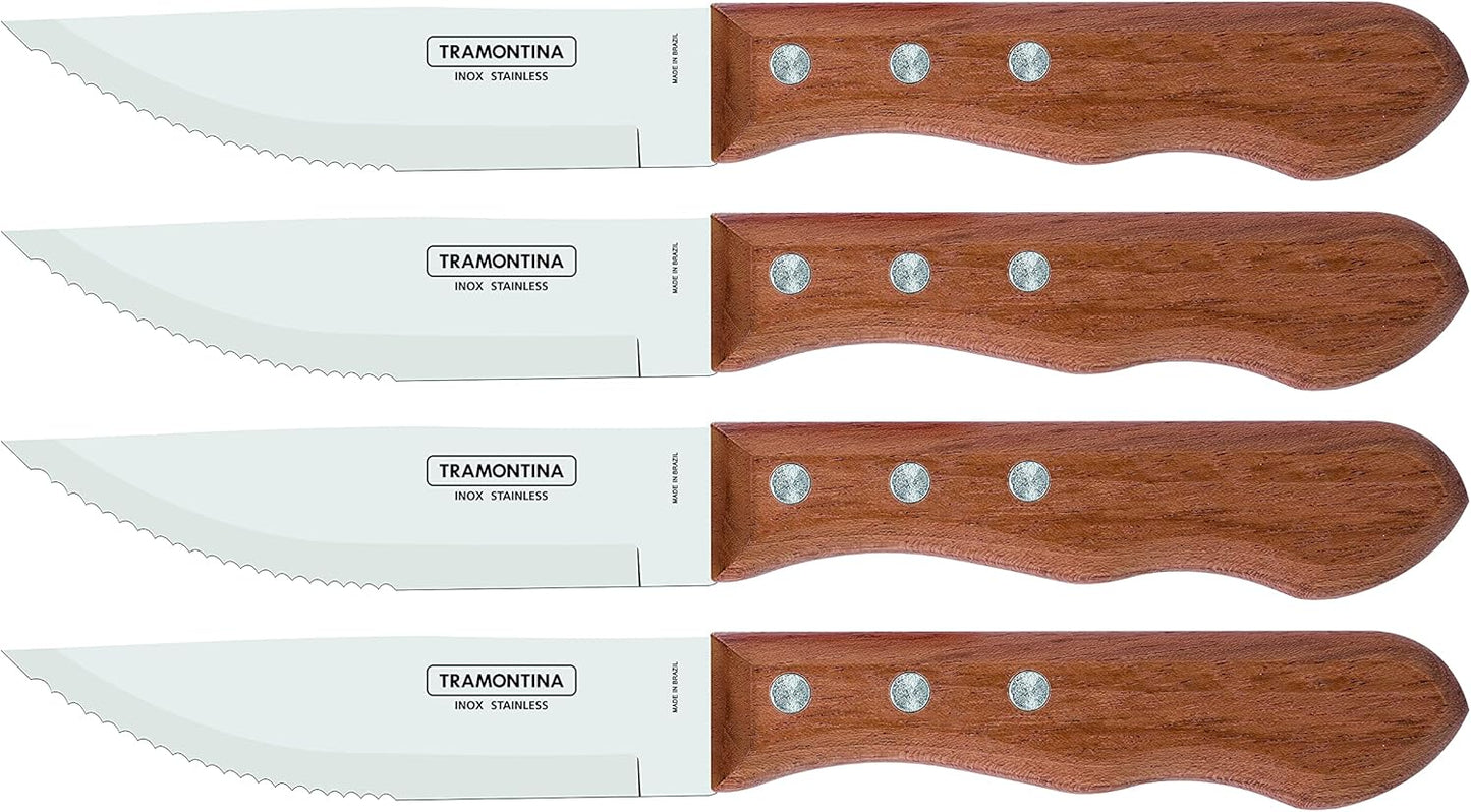 5” Jumbo Steak Knives Set of 4, Sharp Knife with Wooden Handle, ‎Camping, Kitchen, Rustic, 22399079 | FSC certified, rust-proof, serrated edge