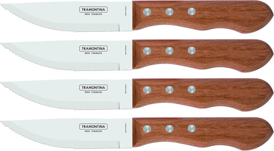 5” Jumbo Steak Knives Set of 4, Sharp Knife with Wooden Handle, ‎Camping, Kitchen, Rustic, 22399079 | FSC certified, rust-proof, serrated edge
