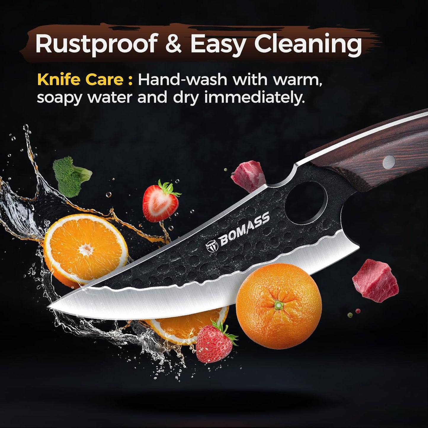 Meat Cleaver Butcher Knife Set, Hand Forged Japanese Knives Set of 3, High Carbon Kitchen Knife & Serbian Chef Knife & Boning Kni fe for Meat Cutting, Outdoor Cooking BBQ Camping Gift for Men