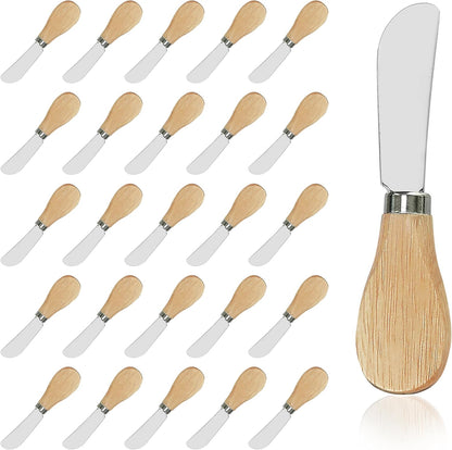 25 Piece Small Cheese Spreader Knives Set, Mini Stainless Steel Butter Knife Spreader with Wooden Handle for for Charcuterie Board, Sandwiches, Cocktail Spreaders, Dips, 4.7 inch