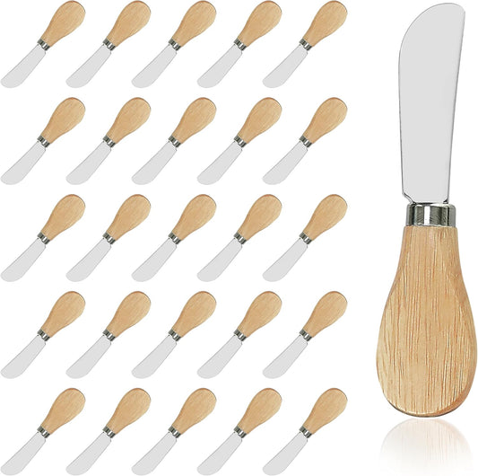 25 Piece Small Cheese Spreader Knives Set, Mini Stainless Steel Butter Knife Spreader with Wooden Handle for for Charcuterie Board, Sandwiches, Cocktail Spreaders, Dips, 4.7 inch