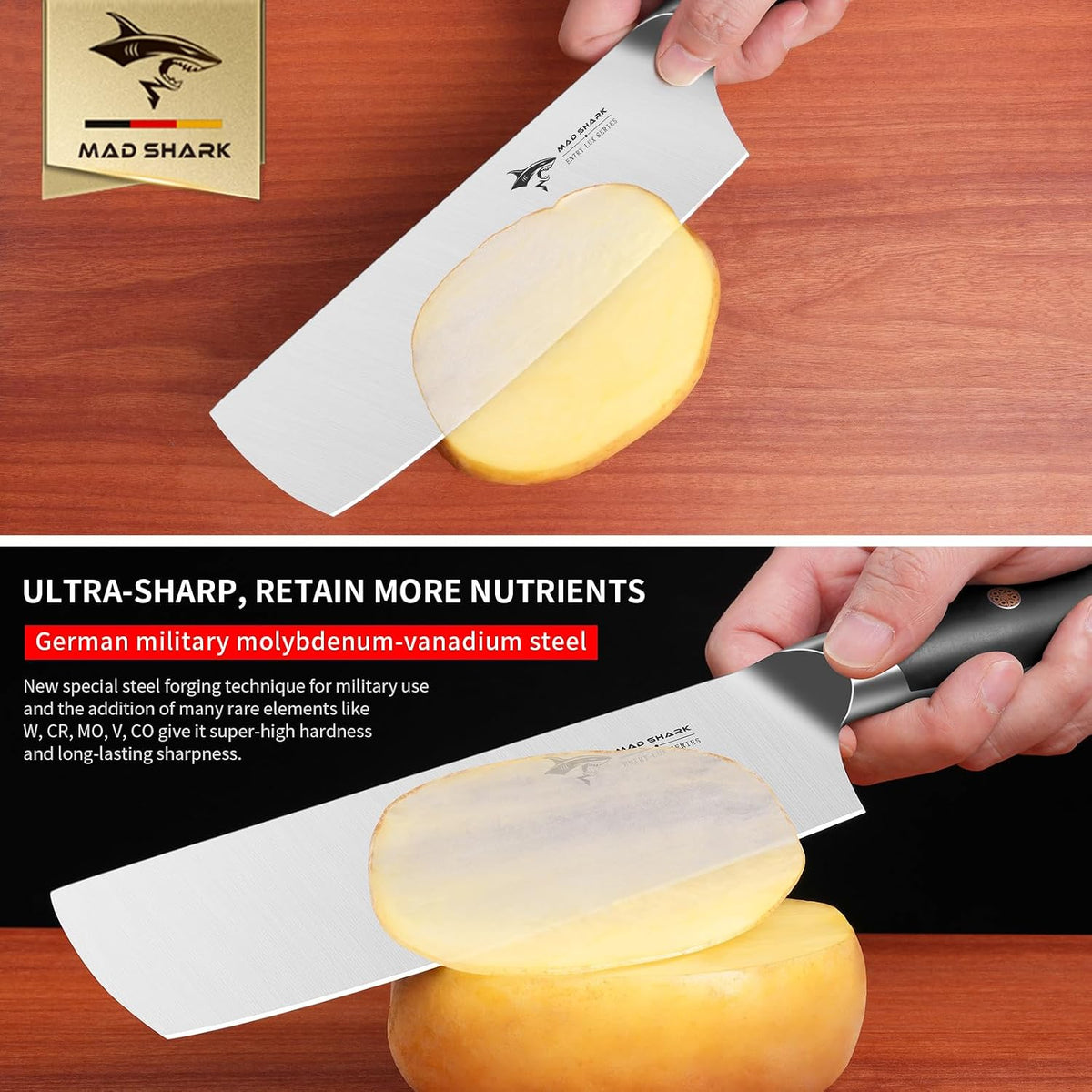 Nakiri Knife 7 inch Chef Knives, Vegetable Kitchen Knife with High Carbon Stainless Steel Blade, Multipurpose Asian Knife for Chopping, Cutting and Slicing with Ergonomic Handle