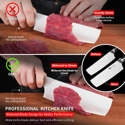 Nakiri Knife 7 inch Chef Knives, Vegetable Kitchen Knife with High Carbon Stainless Steel Blade, Multipurpose Asian Knife for Chopping, Cutting and Slicing with Ergonomic Handle