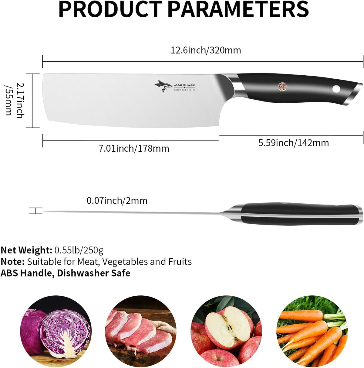 Nakiri Knife 7 inch Chef Knives, Vegetable Kitchen Knife with High Carbon Stainless Steel Blade, Multipurpose Asian Knife for Chopping, Cutting and Slicing with Ergonomic Handle