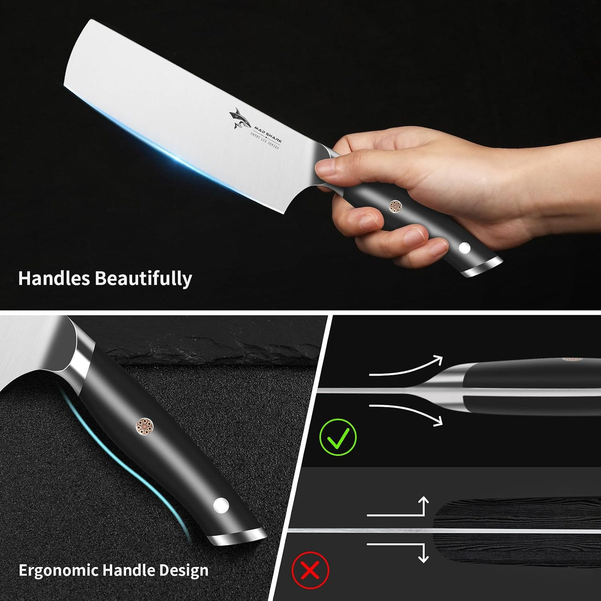 Nakiri Knife 7 inch Chef Knives, Vegetable Kitchen Knife with High Carbon Stainless Steel Blade, Multipurpose Asian Knife for Chopping, Cutting and Slicing with Ergonomic Handle