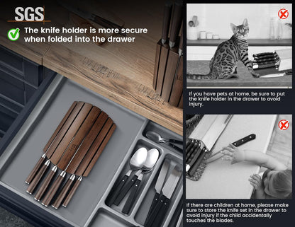 2026 Upgrade Knife Set 7 Piece Japanese Style Kitchen Knife Set With Foldable Magnetic Acacia Wood Block Sharp High Carbon Stainless Steel Chef Knives Set with Anti-slip Handle, Ideal for Gift