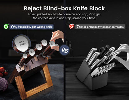 2026 Upgrade Knife Set 7 Piece Japanese Style Kitchen Knife Set With Foldable Magnetic Acacia Wood Block Sharp High Carbon Stainless Steel Chef Knives Set with Anti-slip Handle, Ideal for Gift
