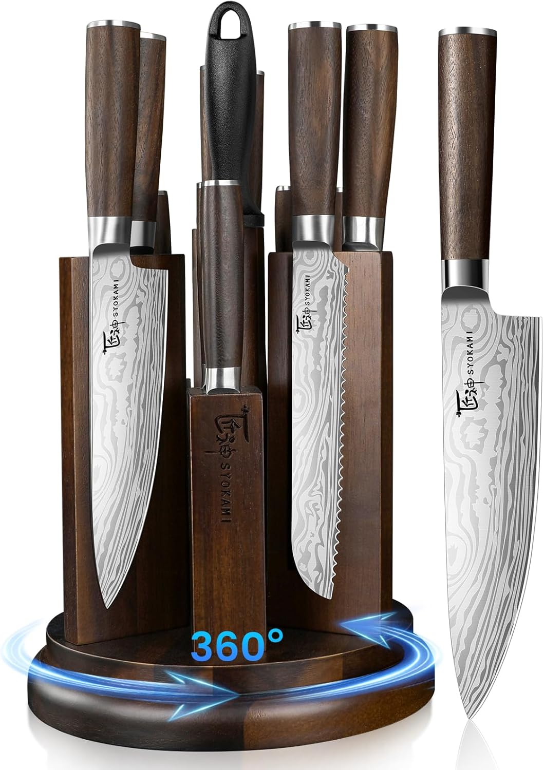 2026 Upgrade Knife Set 7 Piece Japanese Style Kitchen Knife Set With Foldable Magnetic Acacia Wood Block Sharp High Carbon Stainless Steel Chef Knives Set with Anti-slip Handle, Ideal for Gift