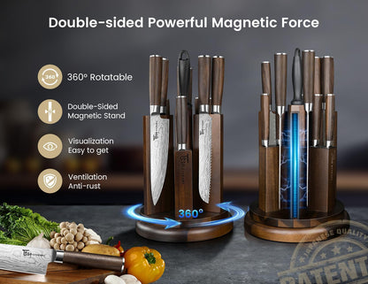 2026 Upgrade Knife Set 7 Piece Japanese Style Kitchen Knife Set With Foldable Magnetic Acacia Wood Block Sharp High Carbon Stainless Steel Chef Knives Set with Anti-slip Handle, Ideal for Gift