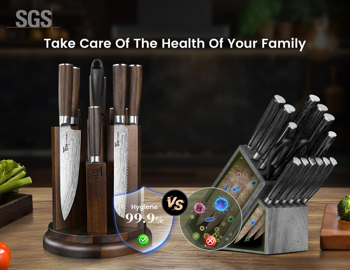 2026 Upgrade Knife Set 7 Piece Japanese Style Kitchen Knife Set With Foldable Magnetic Acacia Wood Block Sharp High Carbon Stainless Steel Chef Knives Set with Anti-slip Handle, Ideal for Gift