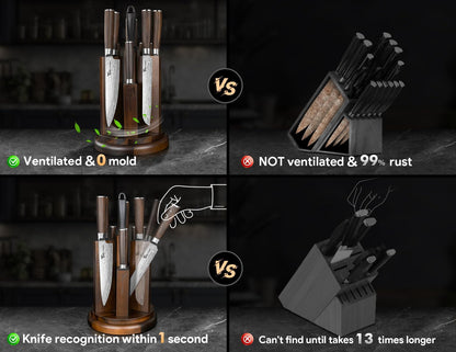 2026 Upgrade Knife Set 7 Piece Japanese Style Kitchen Knife Set With Foldable Magnetic Acacia Wood Block Sharp High Carbon Stainless Steel Chef Knives Set with Anti-slip Handle, Ideal for Gift