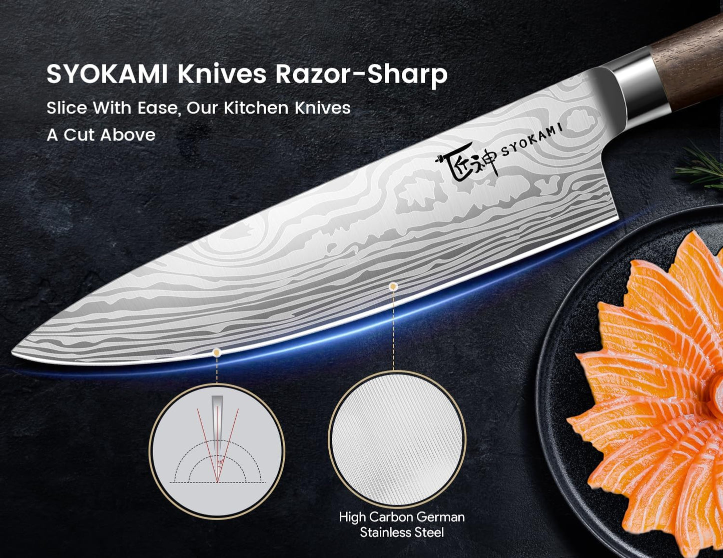 2026 Upgrade Knife Set 7 Piece Japanese Style Kitchen Knife Set With Foldable Magnetic Acacia Wood Block Sharp High Carbon Stainless Steel Chef Knives Set with Anti-slip Handle, Ideal for Gift