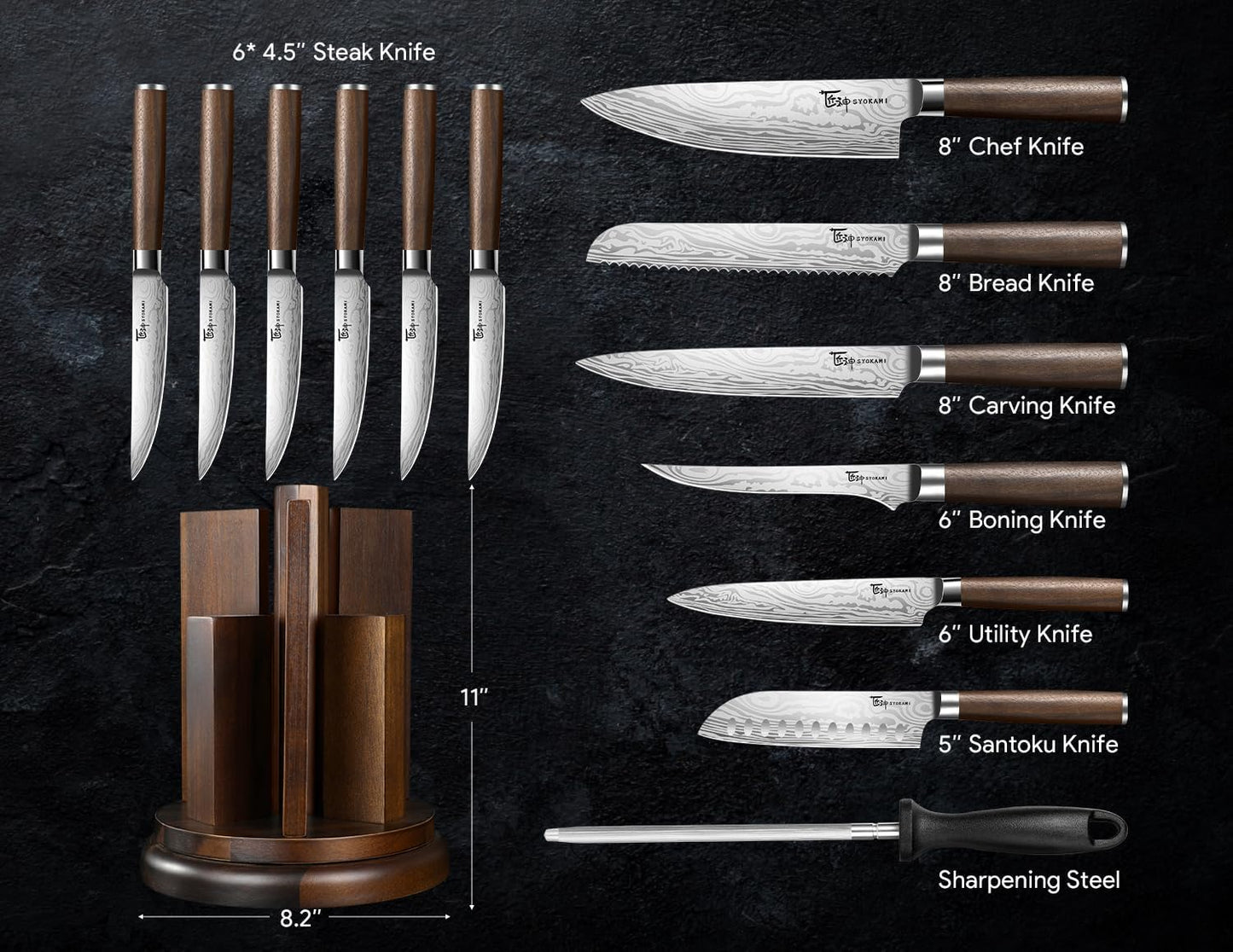 2026 Upgrade Knife Set 7 Piece Japanese Style Kitchen Knife Set With Foldable Magnetic Acacia Wood Block Sharp High Carbon Stainless Steel Chef Knives Set with Anti-slip Handle, Ideal for Gift