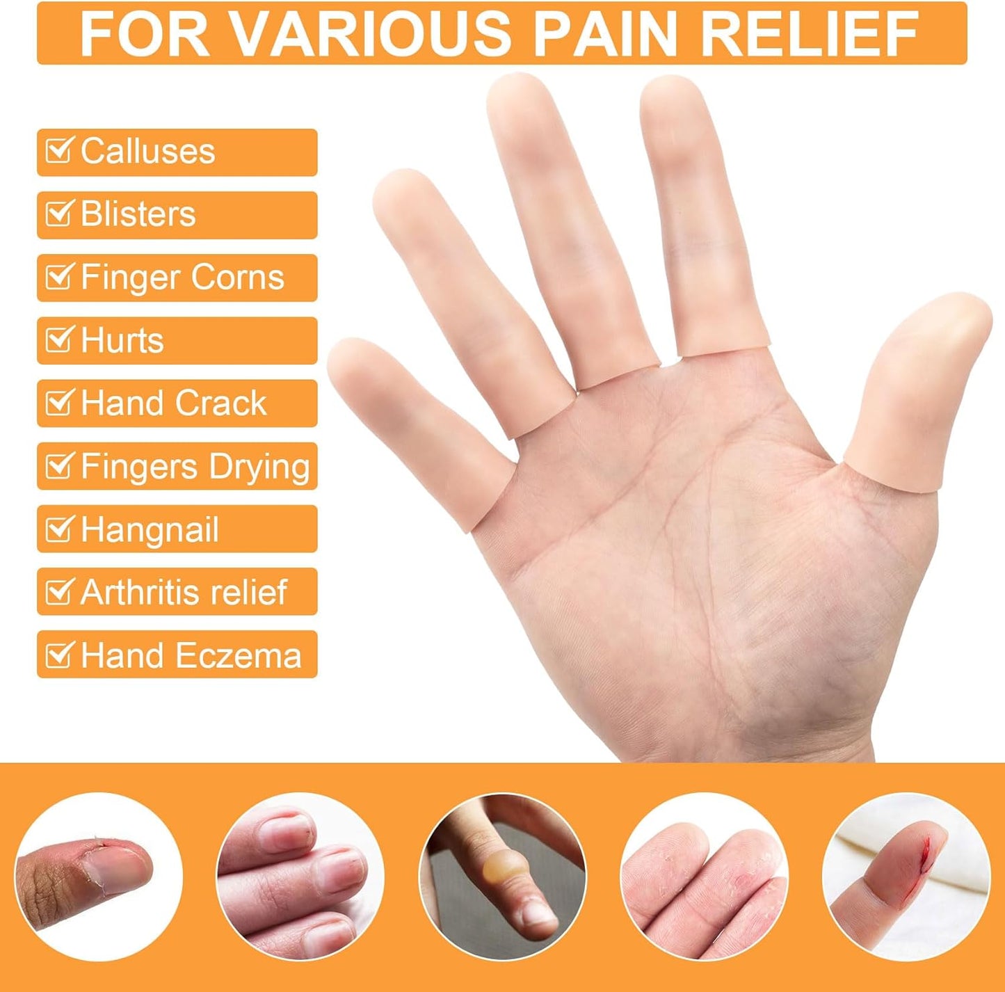 10pcs Gel Finger Cots, Silicone Finger Covers, Thumb Protector Finger Support Protector Caps Gloves