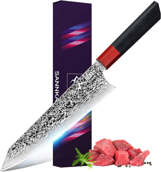 Kiritsuke Chef Knife 8.5 Inch, Japanese Damascus Knife 67-Layer Steel with G10 Handle - Sharp VG-10 High Carbon Stainless Steel for Home and Kitchen