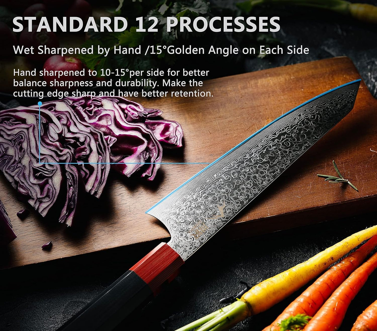 Kiritsuke Chef Knife 8.5 Inch, Japanese Damascus Knife 67-Layer Steel with G10 Handle - Sharp VG-10 High Carbon Stainless Steel for Home and Kitchen