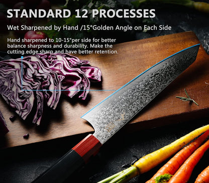 Kiritsuke Chef Knife 8.5 Inch, Japanese Damascus Knife 67-Layer Steel with G10 Handle - Sharp VG-10 High Carbon Stainless Steel for Home and Kitchen