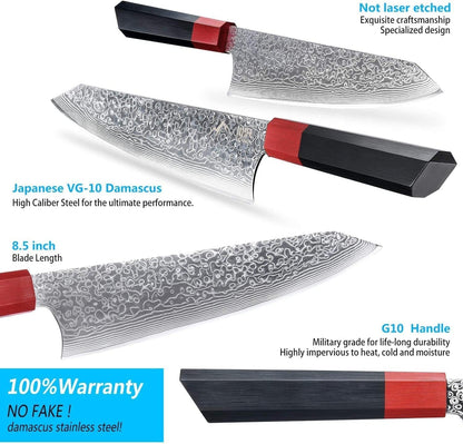 Kiritsuke Chef Knife 8.5 Inch, Japanese Damascus Knife 67-Layer Steel with G10 Handle - Sharp VG-10 High Carbon Stainless Steel for Home and Kitchen