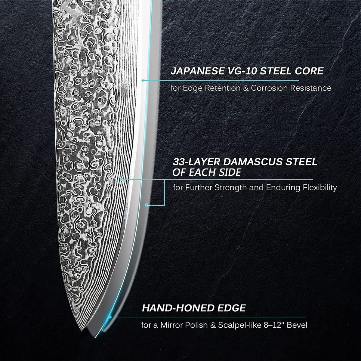Kiritsuke Chef Knife 8.5 Inch, Japanese Damascus Knife 67-Layer Steel with G10 Handle - Sharp VG-10 High Carbon Stainless Steel for Home and Kitchen