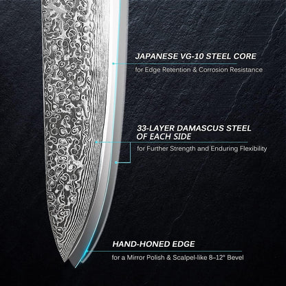 Kiritsuke Chef Knife 8.5 Inch, Japanese Damascus Knife 67-Layer Steel with G10 Handle - Sharp VG-10 High Carbon Stainless Steel for Home and Kitchen