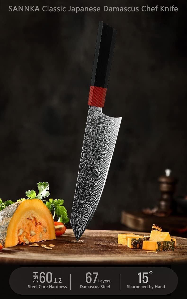 Kiritsuke Chef Knife 8.5 Inch, Japanese Damascus Knife 67-Layer Steel with G10 Handle - Sharp VG-10 High Carbon Stainless Steel for Home and Kitchen