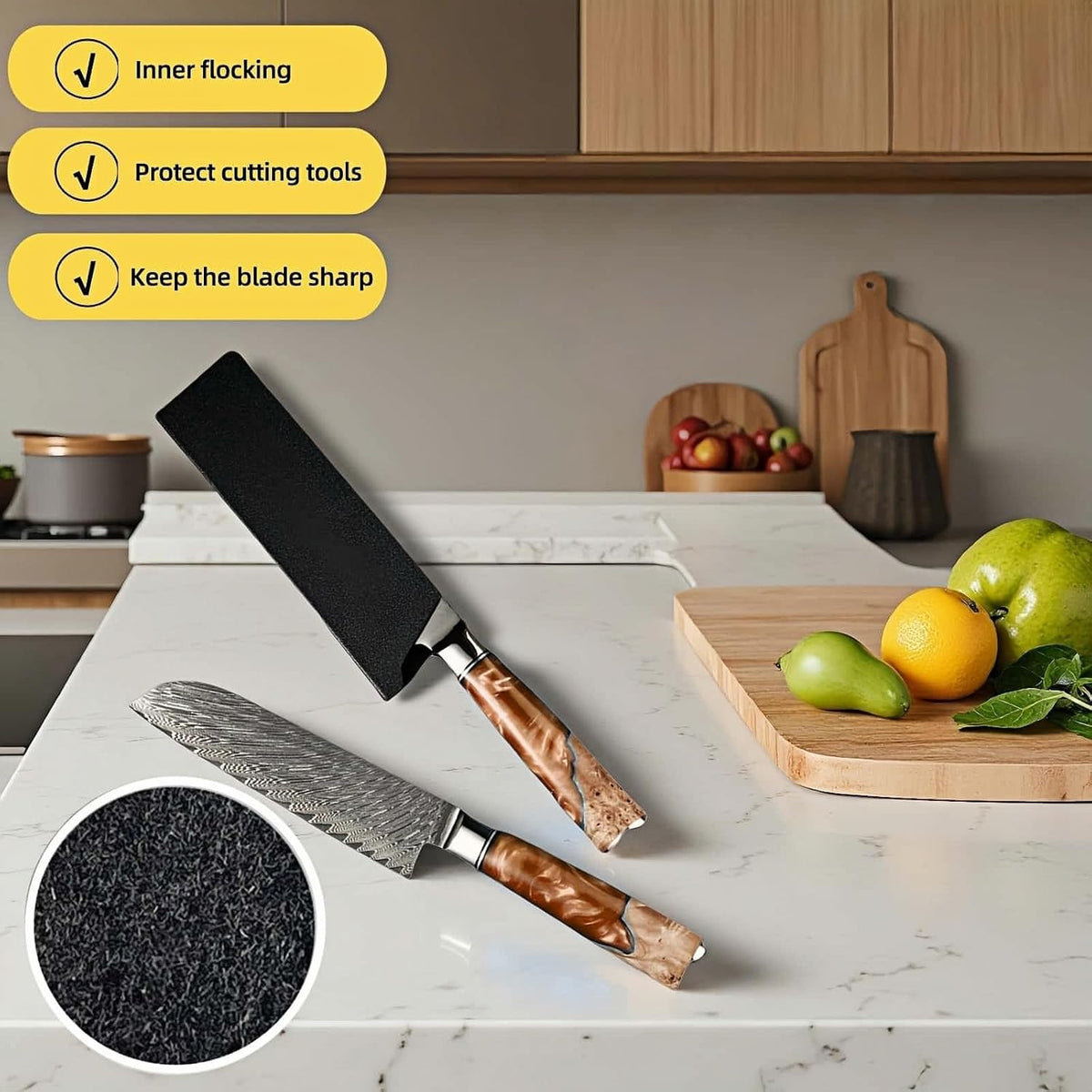 Professional 8-Inch Knife Sheath, Black ABS Plastic with Felt Lining, Waterproof Blade Guard Cover for 7-8 Inch Chef Knives, Kitchen Storage, Travel Protection