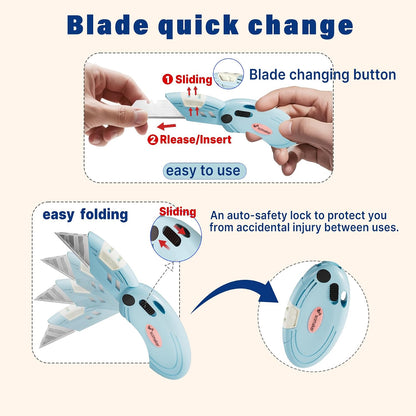 Lightweight Folding Utility Knife, Button Lock, 4-Pack White