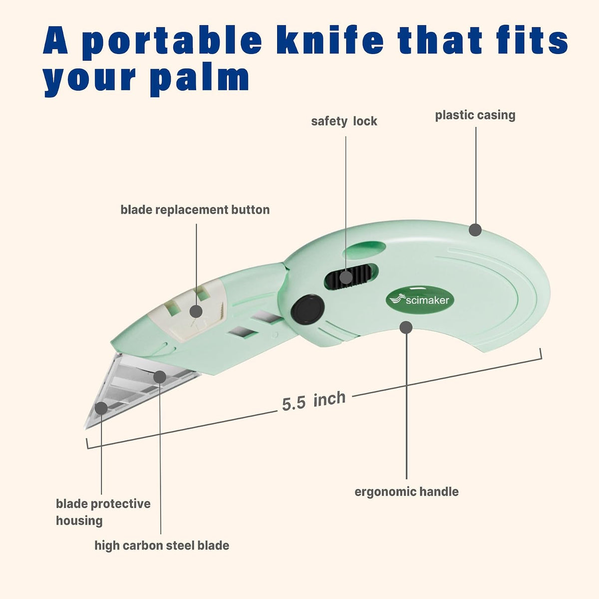 Lightweight Folding Utility Knife, Button Lock, 4-Pack White