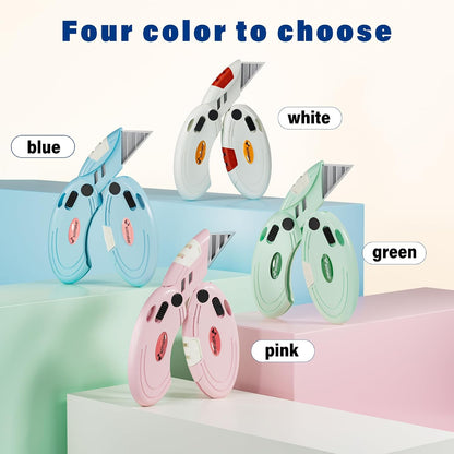 Lightweight Folding Utility Knife, Button Lock, 4-Pack White