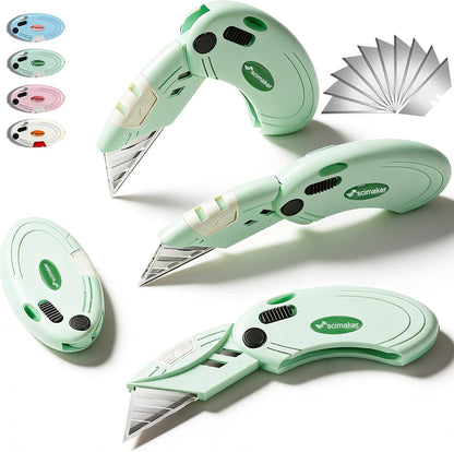 Lightweight Folding Utility Knife, Button Lock, 4-Pack White