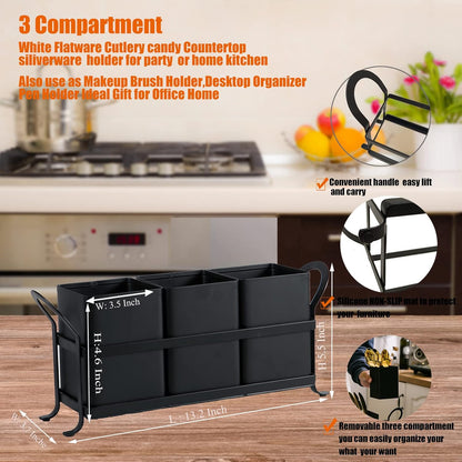 Flatware, Cutlery,Kitchen Utensil & Silverware Caddy Organizer Bin Holder for Forks, Spoons, Knives - Perfect for Kitchen Countertop- Black