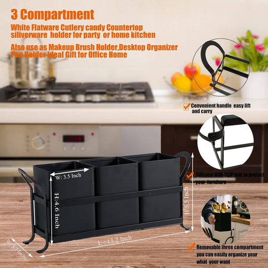 Flatware, Cutlery,Kitchen Utensil & Silverware Caddy Organizer Bin Holder for Forks, Spoons, Knives - Perfect for Kitchen Countertop- Black