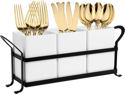 Flatware, Cutlery,Kitchen Utensil & Silverware Caddy Organizer Bin Holder for Forks, Spoons, Knives - Perfect for Kitchen Countertop- Black
