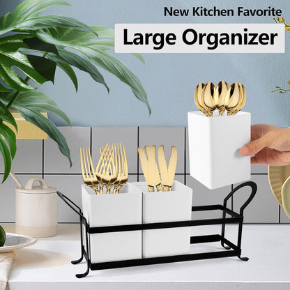 Flatware, Cutlery,Kitchen Utensil & Silverware Caddy Organizer Bin Holder for Forks, Spoons, Knives - Perfect for Kitchen Countertop- Black